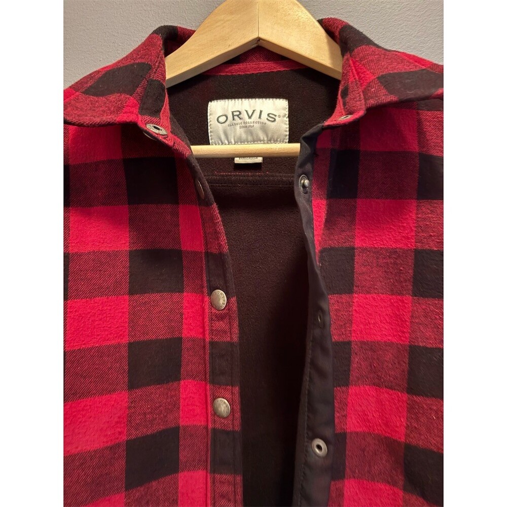 Orvis Jacket Womens Size S Red Black Buffalo Plaid Fleece Lined Snap Front - Picture 2 of 8